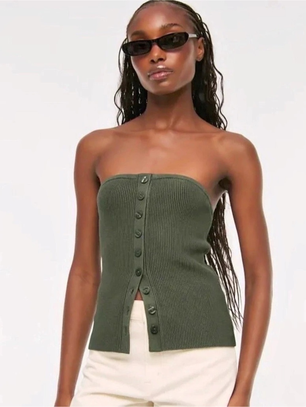 Strapless Ribbed Top in Green Like New